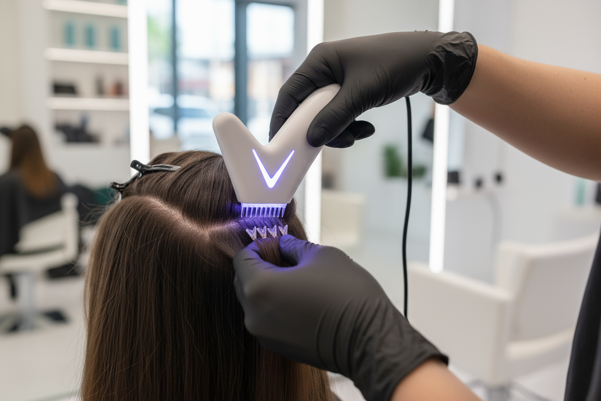 pose d'extensions avec la technique v-light